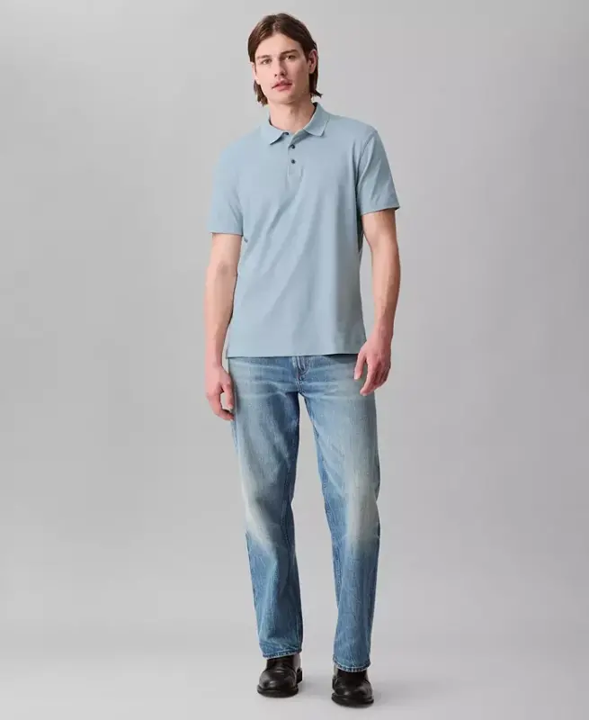 Men's Regular-Fit Smooth Cotton Monogram Logo Polo Shirt - WINTER SKY - 4