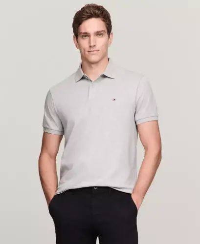 Men's Regular-Fit Smooth Touch Liquid Cotton Collar Stripe Polo Shirt - Light Grey Heather - 1