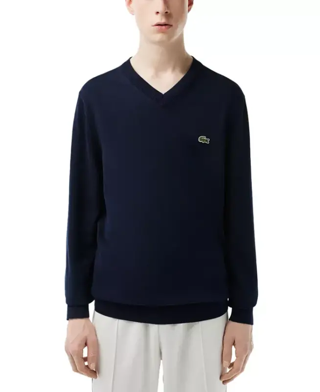 Men's Regular-Fit Solid V-Neck Sweater - 166 - Navy Blue - 1