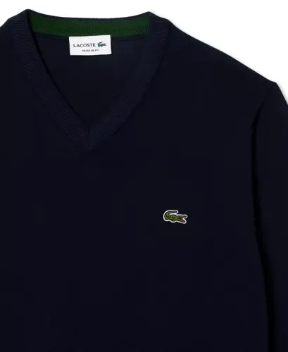 Men's Regular-Fit Solid V-Neck Sweater - 166 - Navy Blue - LACOSTE (1)