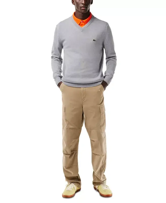 Men's Regular-Fit Solid V-Neck Sweater - CCA - Argent Chine - 1