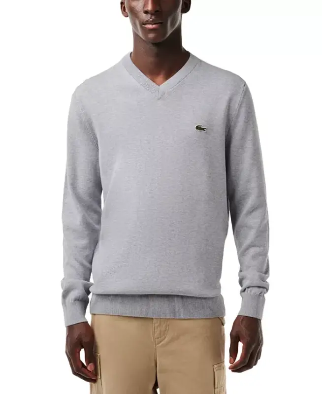 Men's Regular-Fit Solid V-Neck Sweater - CCA - Argent Chine - 2