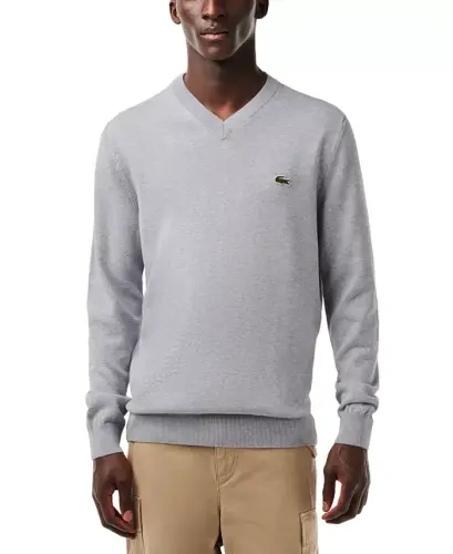 Men's Regular-Fit Solid V-Neck Sweater - CCA - Argent Chine - LACOSTE (1)