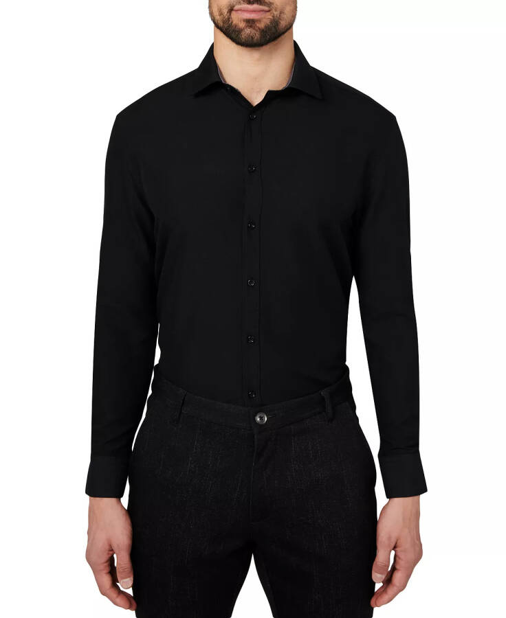 Men's Regular Fit Solid Wrinkle Free Performance Dress Shirt Black - 2