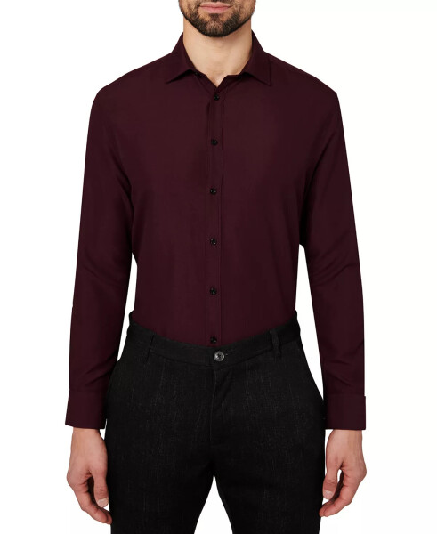 Men's Regular Fit Solid Wrinkle Free Performance Dress Shirt Burgundy - 2