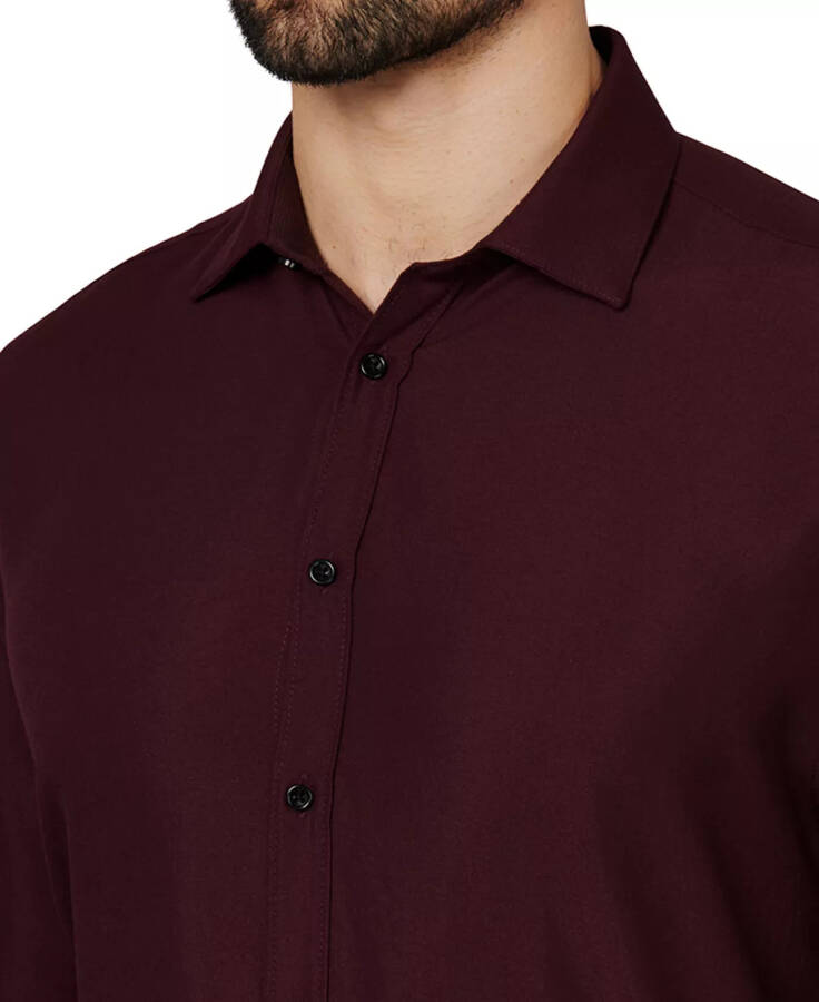 Men's Regular Fit Solid Wrinkle Free Performance Dress Shirt Burgundy - 4