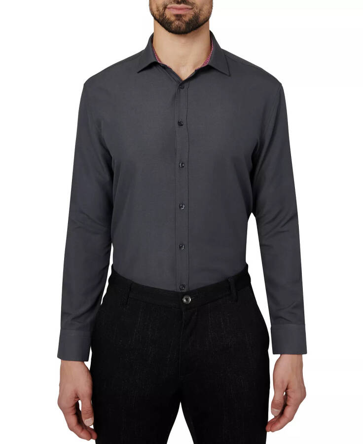 Men's Regular Fit Solid Wrinkle Free Performance Dress Shirt Charcoal - 2