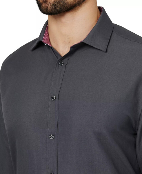 Men's Regular Fit Solid Wrinkle Free Performance Dress Shirt Charcoal - 4