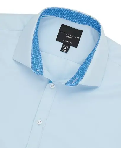 Men's Regular Fit Solid Wrinkle Free Performance Dress Shirt-Light Blue 