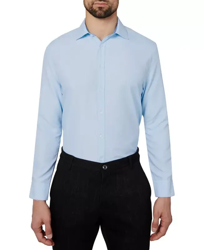 Men's Regular Fit Solid Wrinkle Free Performance Dress Shirt-Light Blue - 2