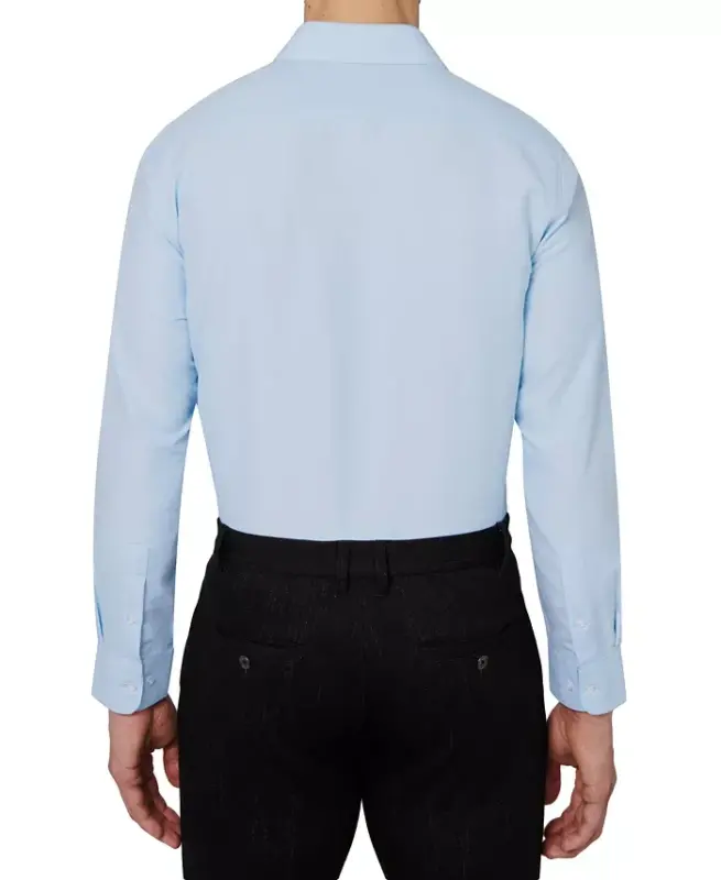 Men's Regular Fit Solid Wrinkle Free Performance Dress Shirt-Light Blue - 3