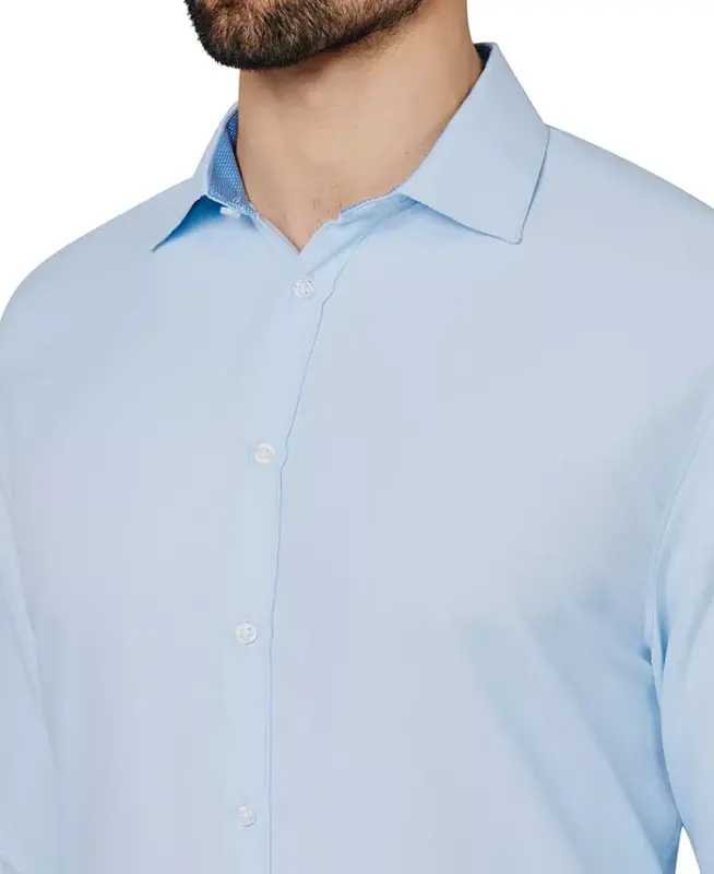Men's Regular Fit Solid Wrinkle Free Performance Dress Shirt-Light Blue - 4