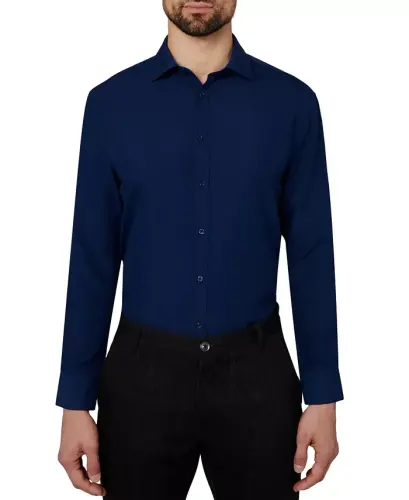 Men's Regular Fit Solid Wrinkle Free Performance Dress Shirt-Navy - 2