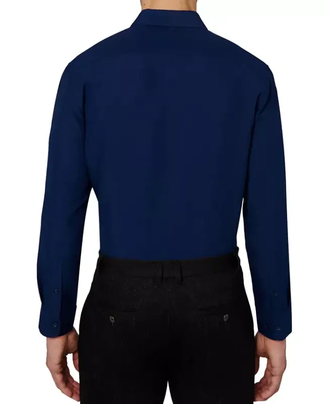 Men's Regular Fit Solid Wrinkle Free Performance Dress Shirt-Navy - 3
