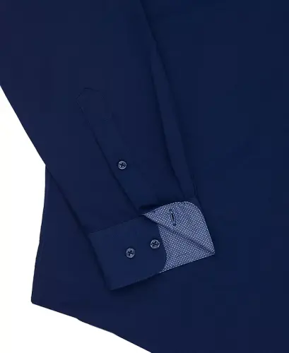 Men's Regular Fit Solid Wrinkle Free Performance Dress Shirt-Navy - 5