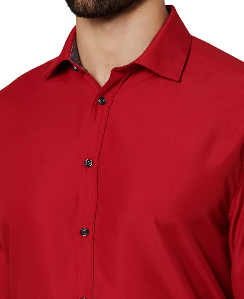 Men's Regular Fit Solid Wrinkle Free Performance Dress Shirt Red - 4