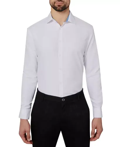 Men's Regular Fit Solid Wrinkle Free Performance Dress Shirt-White - 2