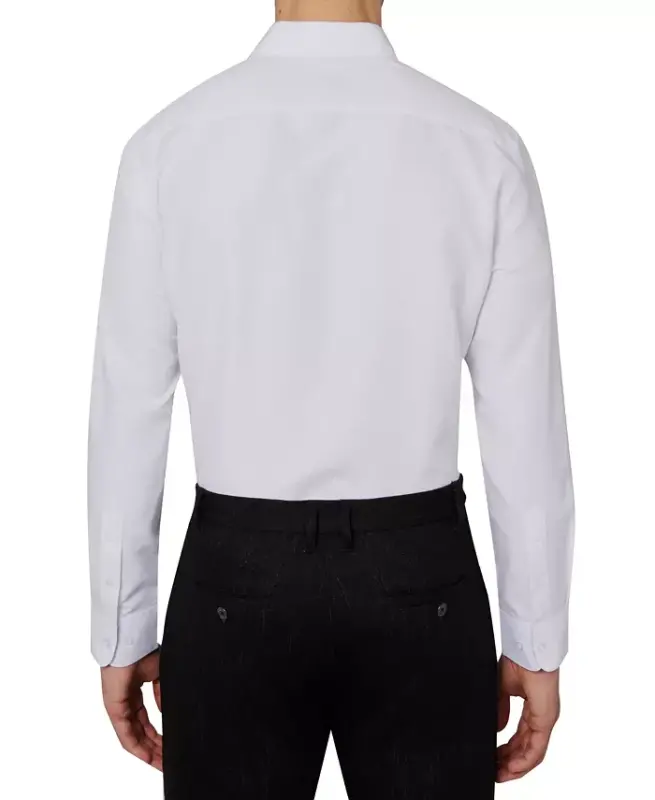 Men's Regular Fit Solid Wrinkle Free Performance Dress Shirt-White - 3
