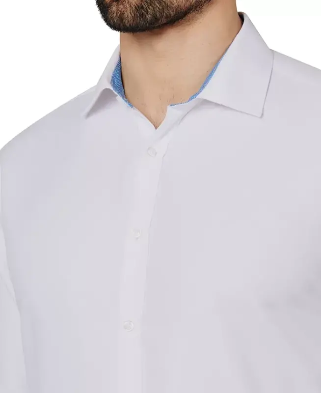 Men's Regular Fit Solid Wrinkle Free Performance Dress Shirt-White - 4
