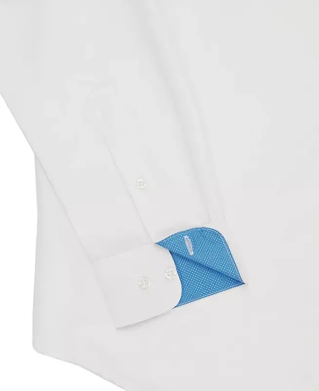 Men's Regular Fit Solid Wrinkle Free Performance Dress Shirt-White - 5