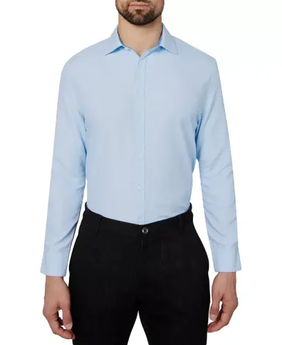 Men's Regular Fit Solid Wrinkle Free Performance Ko'ylak-Ochiq Moviy - CALABRUM (1)