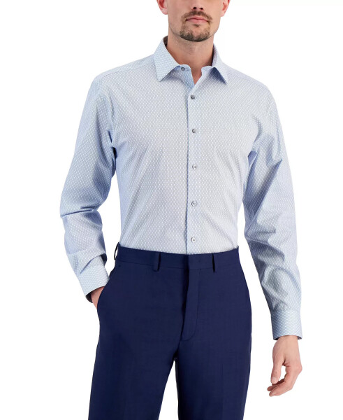 Men's Regular Fit Stain Resistant Honeycomb Dress Shirt, Created for Modazone Blue White - 1