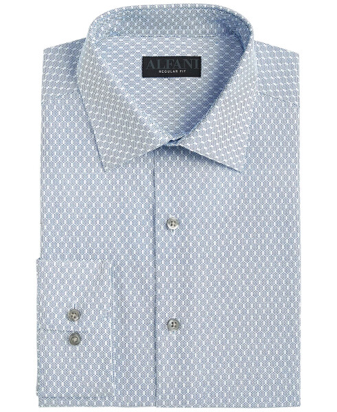 Men's Regular Fit Stain Resistant Honeycomb Dress Shirt, Created for Modazone Blue White - 4