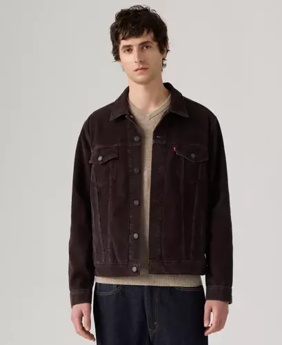 Men's Regular-Fit Stretch Denim Trucker Jacket - Black Coffee 