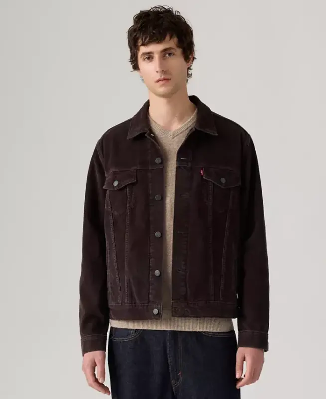 Men's Regular-Fit Stretch Denim Trucker Jacket - Black Coffee - 1