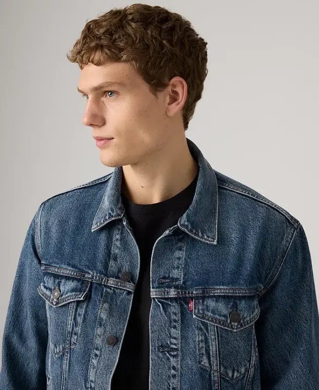 Men's Regular-Fit Stretch Denim Trucker Jacket - Lombard - 4