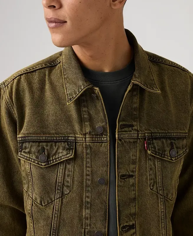 Men's Regular-Fit Stretch Denim Trucker Jacket - Space Dust - 4