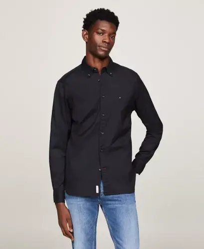 Men's Regular-Fit Stretch Poplin Button-Down Shirt-Black 