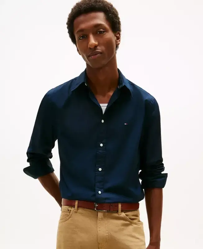 Men's Regular-Fit Stretch Poplin Button-Down Shirt-Desert Sky - TOMMY HILFIGER