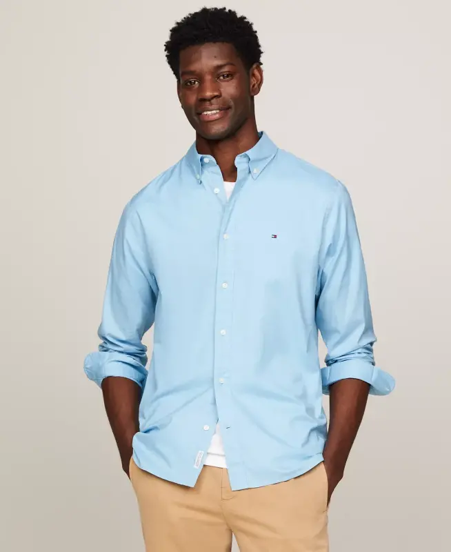 Men's Regular-Fit Stretch Poplin Button-Down Shirt-Sweet Blue - 1