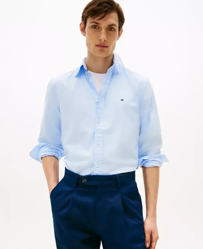 Men's Regular-Fit Stretch Poplin Button-Down Shirt-Sweet Blue - 1
