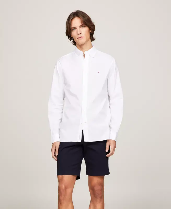 Men's Regular-Fit Stretch Poplin Button-Down Shirt-White - 7