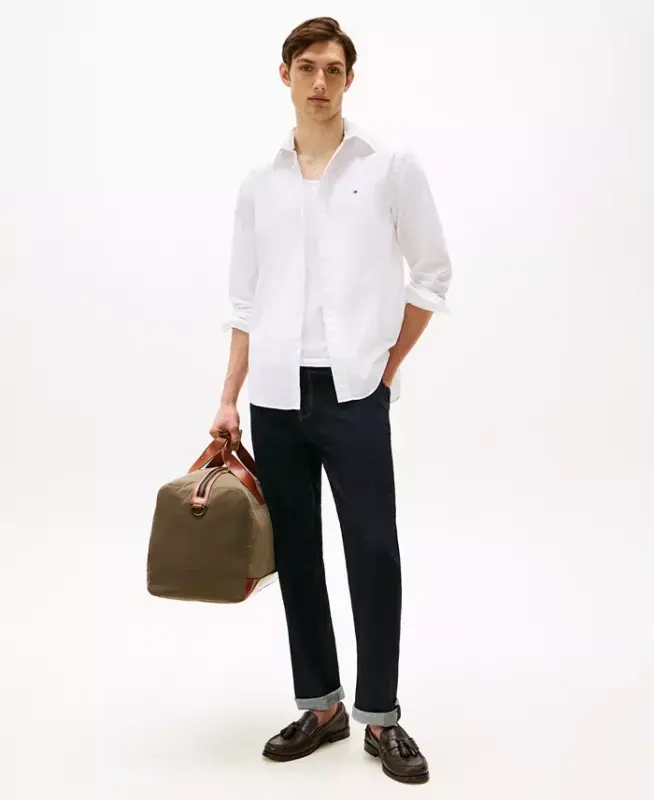 Men's Regular-Fit Stretch Poplin Button-Down Shirt-White - 2