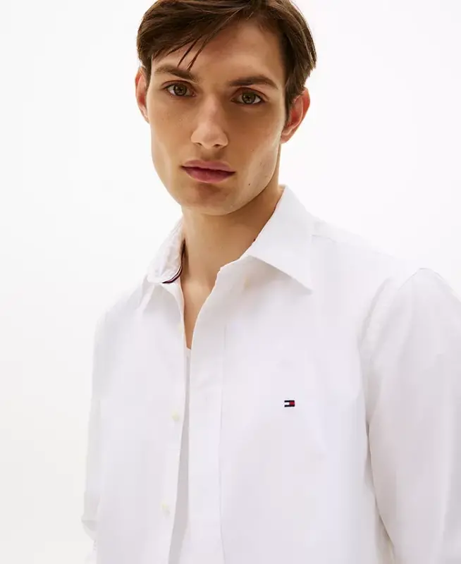 Men's Regular-Fit Stretch Poplin Button-Down Shirt-White - 3