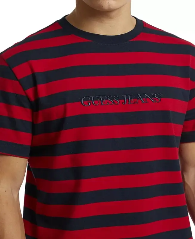 Men's Regular-Fit Stripe Embroidered Logo Graphic T-Shirt-Red And Blue Stripes - 3