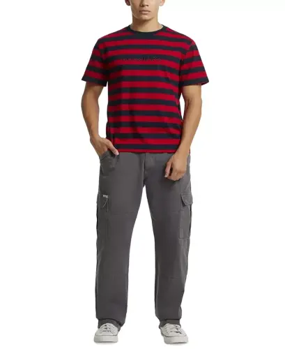 Men's Regular-Fit Stripe Embroidered Logo Graphic T-Shirt-Red And Blue Stripes - 4