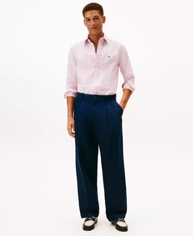 Men's Regular-Fit Striped Heritage Oxford Long-Sleeve Shirt - Medium Red / White - 4