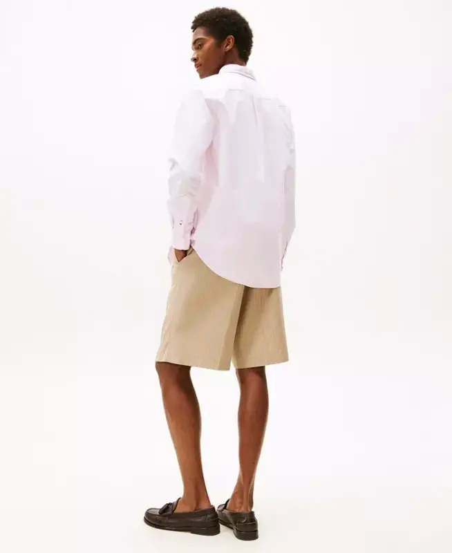 Men's Regular-Fit Striped Heritage Oxford Long-Sleeve Shirt - Rose Petal / White - 2