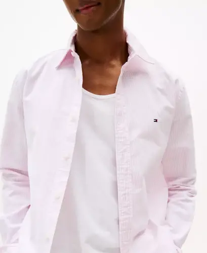 Men's Regular-Fit Striped Heritage Oxford Long-Sleeve Shirt - Rose Petal / White - 3