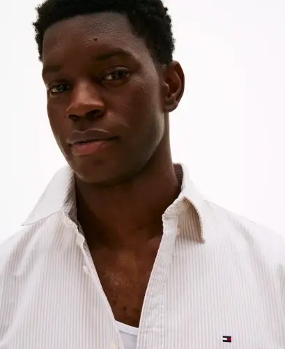 Men's Regular-Fit Striped Heritage Oxford Long-Sleeve Shirt - Safari Canvas / White - 3