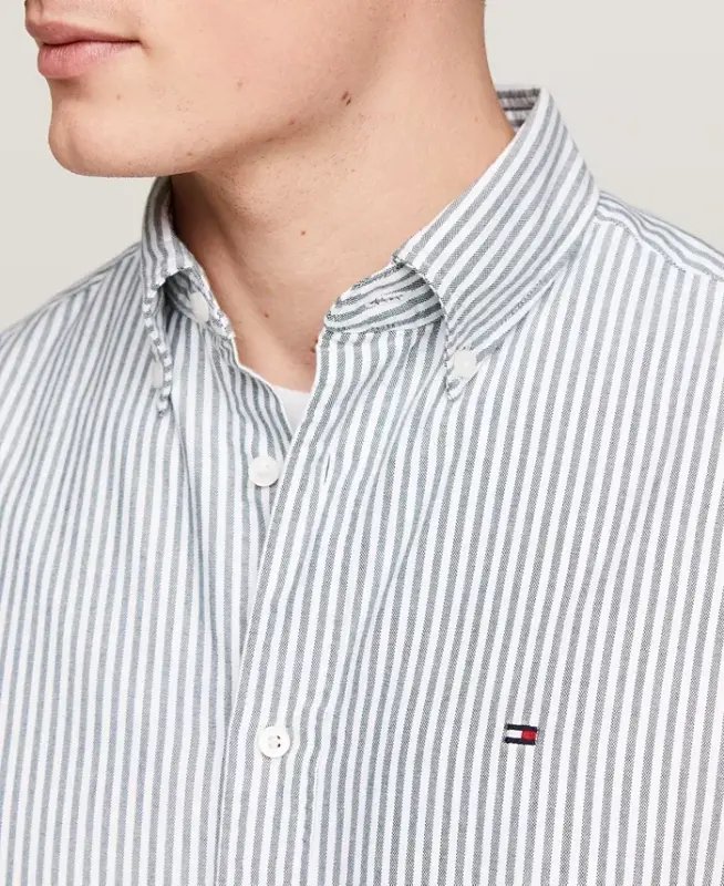 Men's Regular-Fit Striped Heritage Oxford Long-Sleeve Shirt-Shirt Blue / White - 3