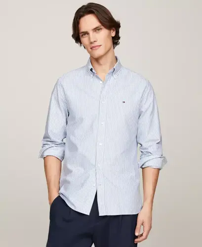 Men's Regular-Fit Striped Heritage Oxford Long-Sleeve Shirt-Shirt Blue / White - 1