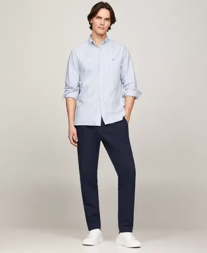 Men's Regular-Fit Striped Heritage Oxford Long-Sleeve Shirt-Shirt Blue / White - 4