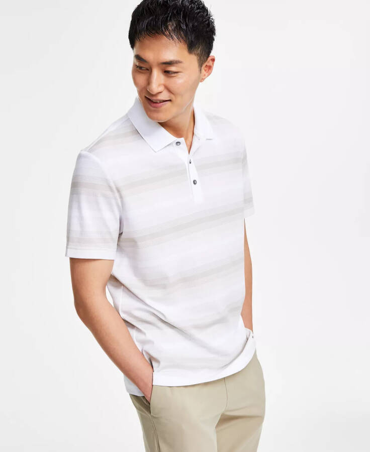 Men's Regular-Fit Supima Knit Interlock Striped Polo Shirt, Created for Modazone White - 1