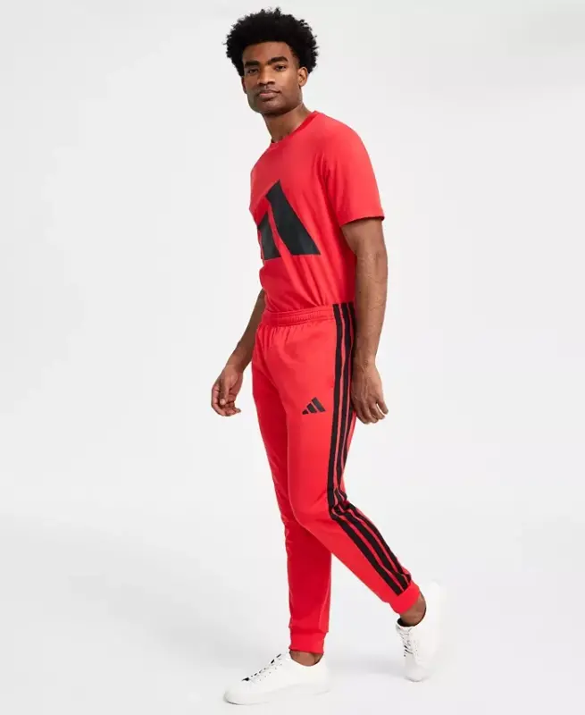 Men's Regular-Fit Tapered Stripe Track Pants-Ruby Red/blk - 2