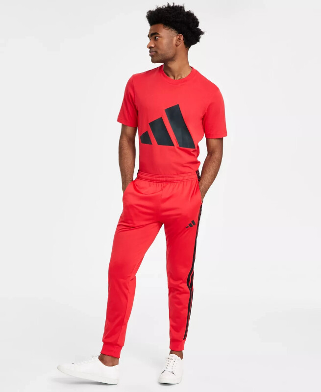 Men's Regular-Fit Tapered Stripe Track Pants-Ruby Red/blk - ADIDAS